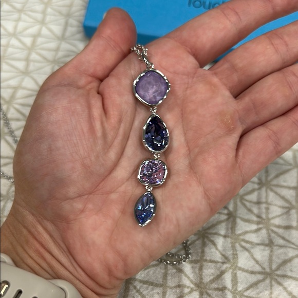 Touchstone Crystal Purple and Silver Necklace with Geometric Design - Picture 6 of 6